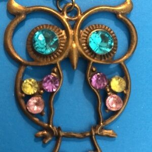 Owl necklace with coloured jewels